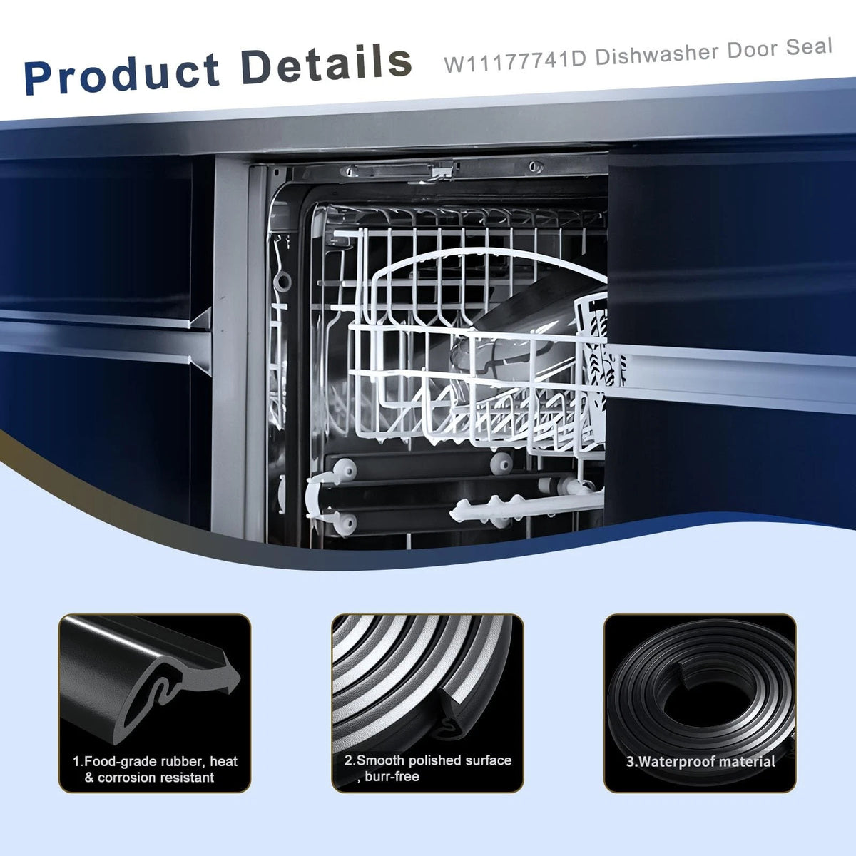 W11177741 Dishwasher Door Seal][Dishwasher Gasket Replacement Upgraded Black