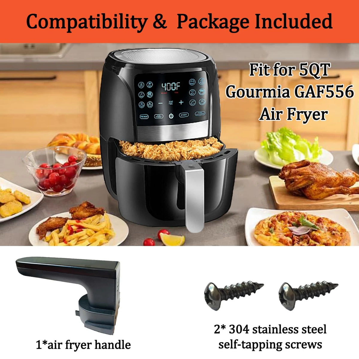 Rhsaae Air Fryer Replacement Parts Handle for Gourmia GAF556 5QT M, Black