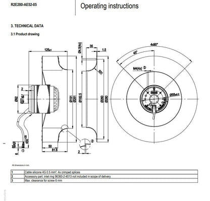 Ebmpapst Fan R2E280-AE52-05 Centrifugal Fan AC 230V 225W 1.0A Φ280MM Cooling Fan