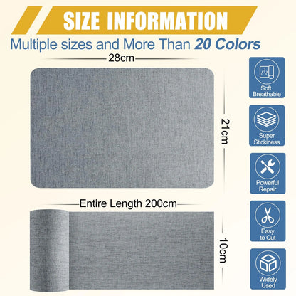 Fabric Repair Tape Kit, Self-Adhesive Linen Patch 4" x 80", Grey