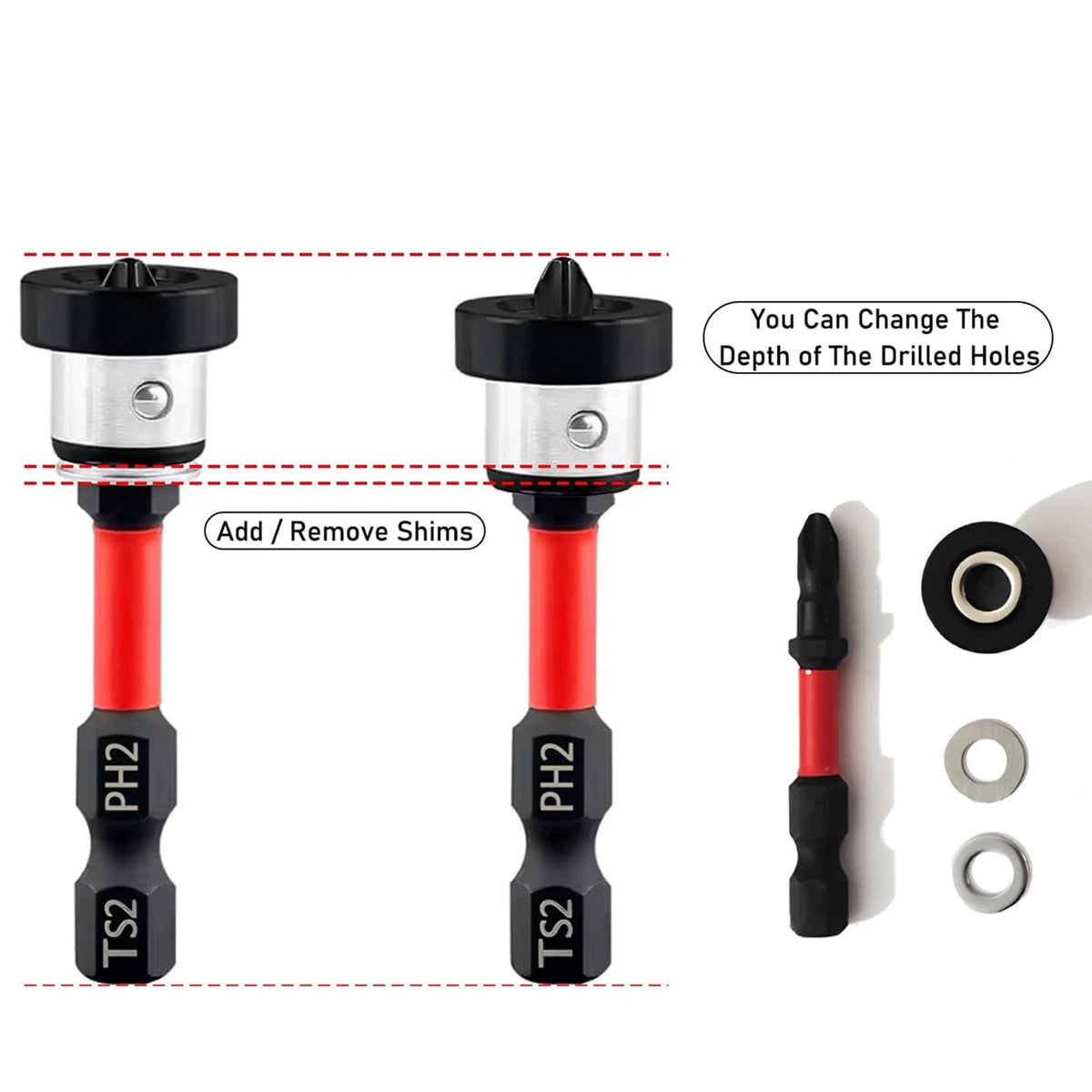 Magnetic Depth Stop Drywall Screw Bits 5PCS PH2 50mm 1/4" Hex Shank Setter