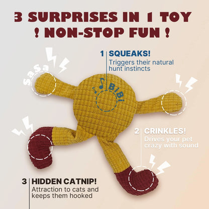 FURETTICO Squeaky Dog Chew Toy Teething Interactive Plush Medium, Waffle Doll