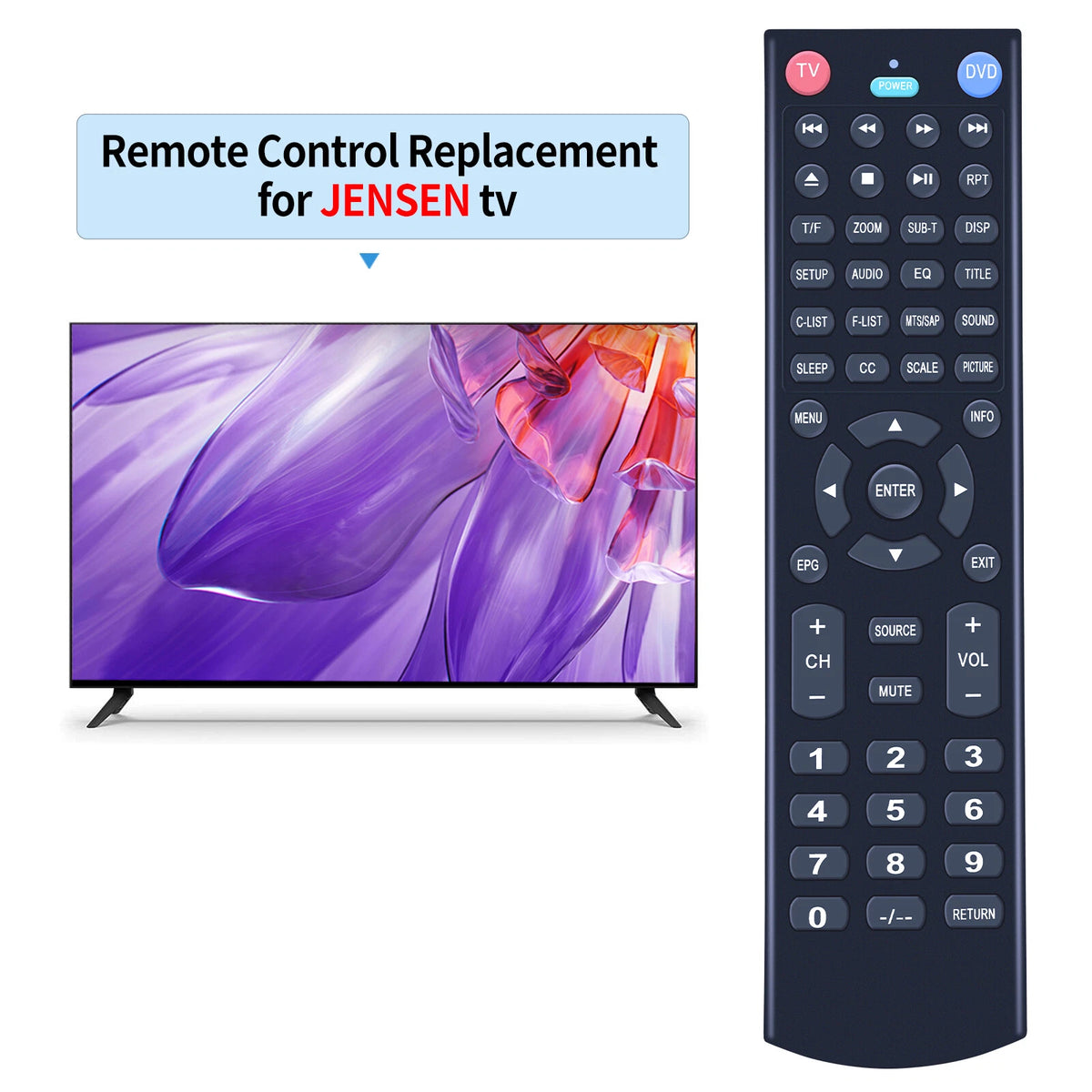 For JENSEN JE2814 JE3914 JE4614 JE5015 JE1914DVDC AudioVox TV Remote Control