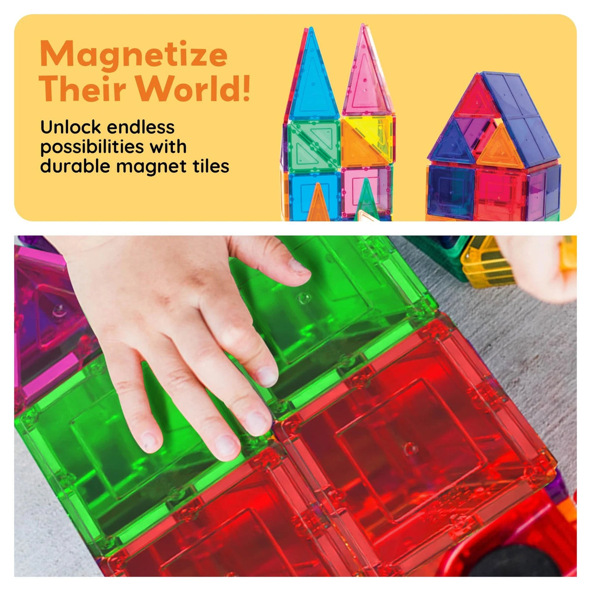 PicassoTiles 100 Piece Set 100pcs Magnet Building Tiles Clear 100, Multicolor