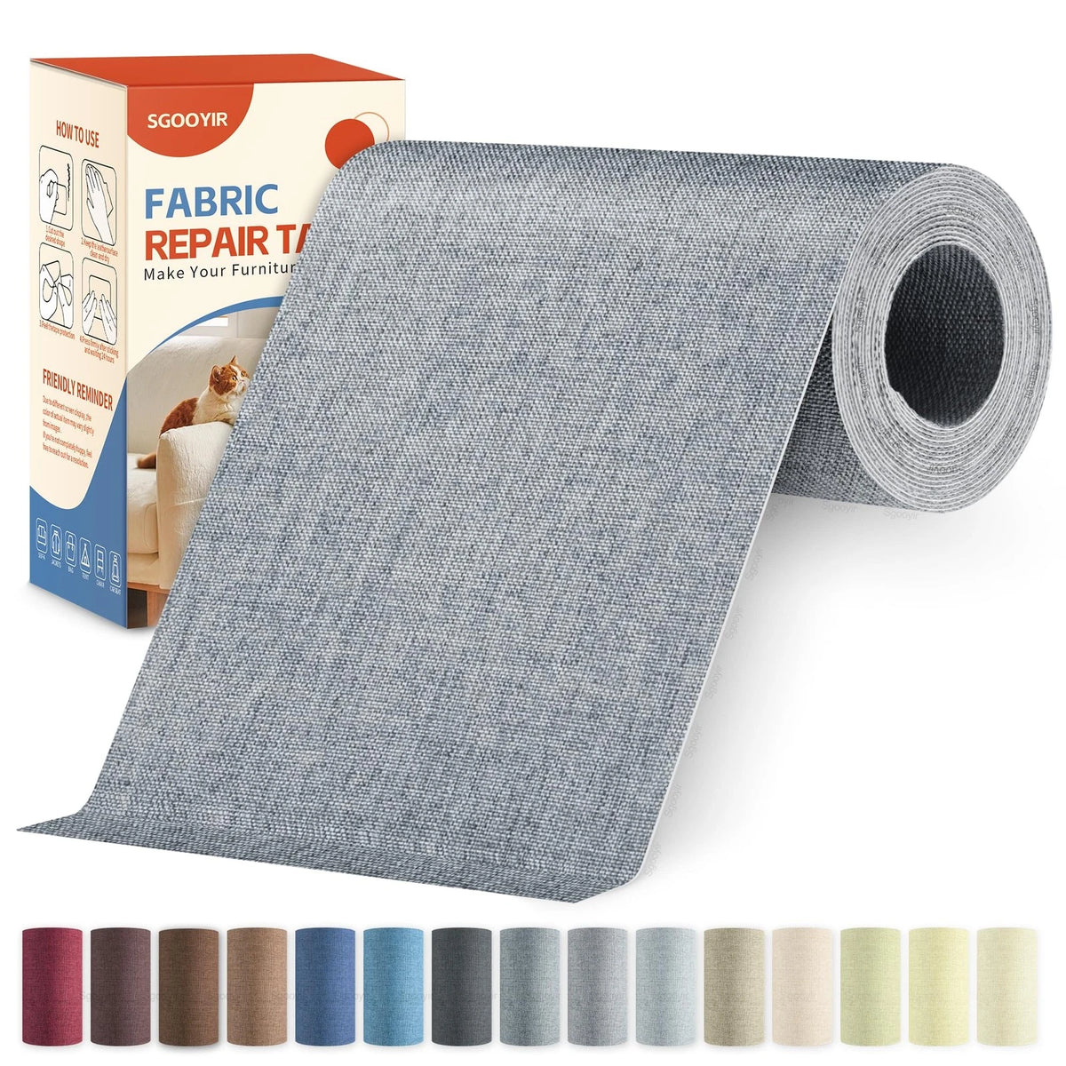 Fabric Repair Tape Kit, Self-Adhesive Linen Patch 4" x 80", Grey