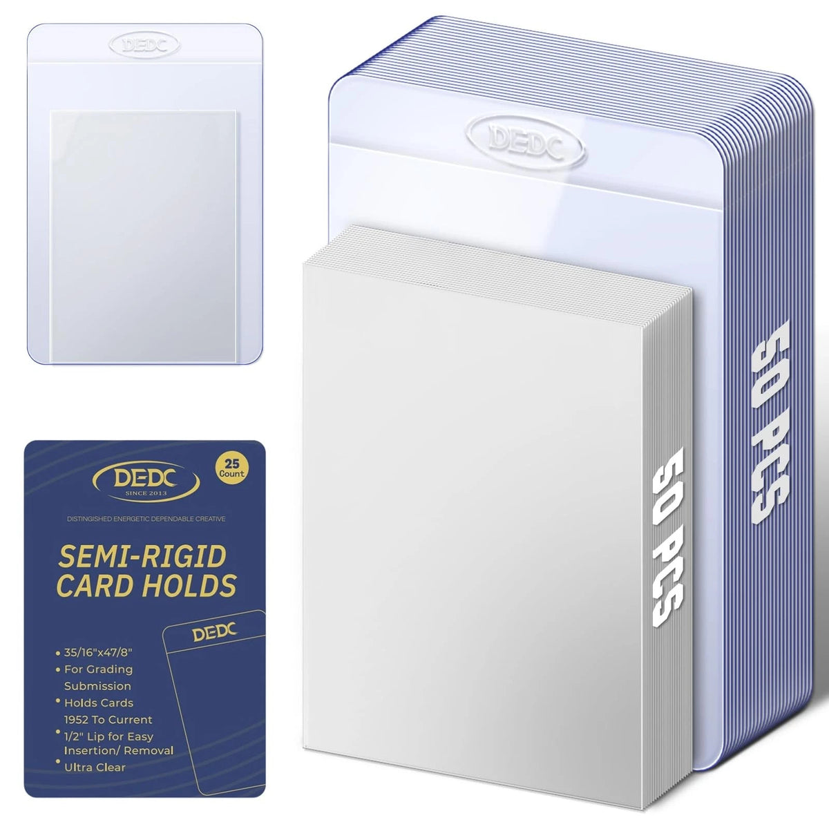 DEDC 100ct Card Sleeves Set - 50 Semi 50 Rigid & 50 Penny Sleeves, Clear