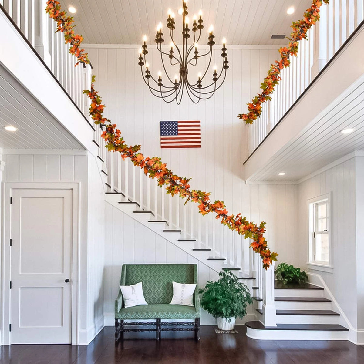 Artiflr 2 Pack Fall Maple Leaf Garland Clearance - 6.5ft/Piece Orange- Green
