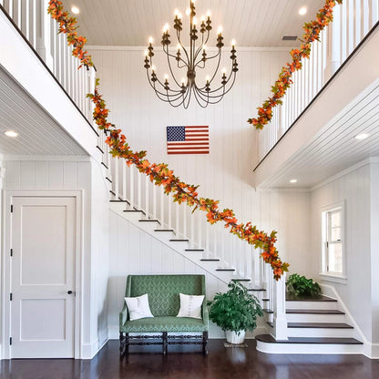 Artiflr 2 Pack Fall Maple Leaf Garland Clearance - 6.5ft/Piece Orange- Green