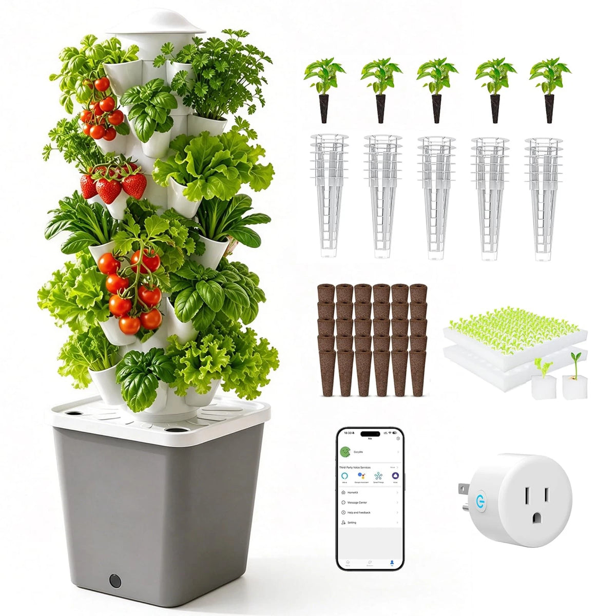 Hydroponics Growing System,30 Pods Hydroponic Tower,Space-Saving Black