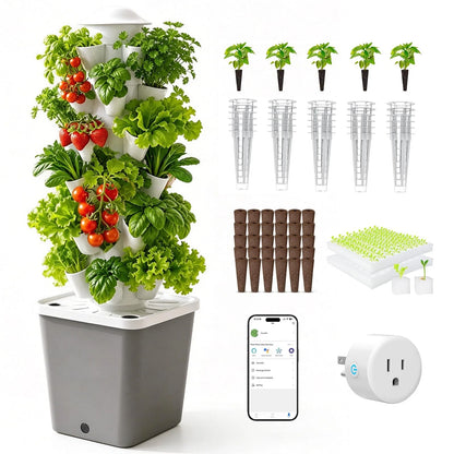 Hydroponics Growing System,30 Pods Hydroponic Tower,Space-Saving Black