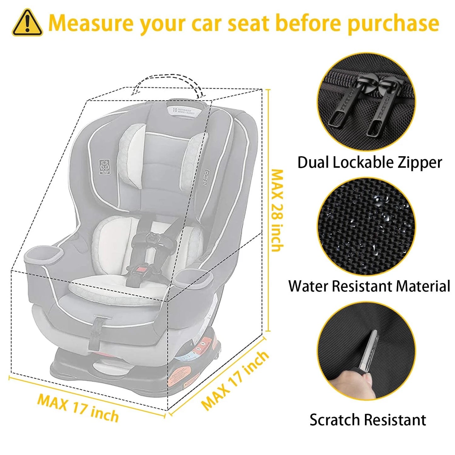 YOREPEK Padded Car Seat Travel Bag Backpack 28x18x18 Inch (Pack of 1), Black