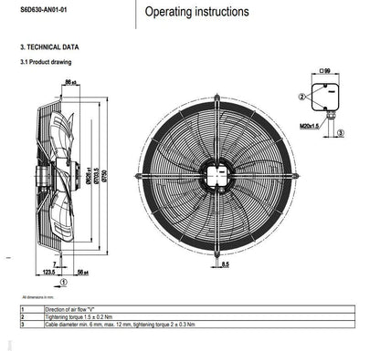 Ebmpapst Fan S6D630-AN01-01 Axial Fan 400/480VAC 810W φ630MM Air Conditioner Fan