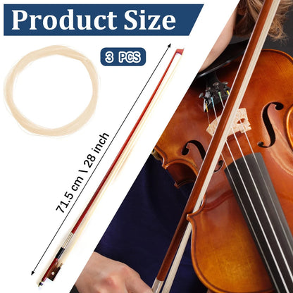 Boao 3 Hanks Mongolian Horse Bow Hair for Violin, Full size, white