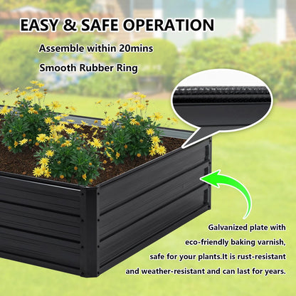 Thanaddo Galvanized Raised Garden Bed 8x4x1ft Outdoor Planter 8x4x1 ft, Black