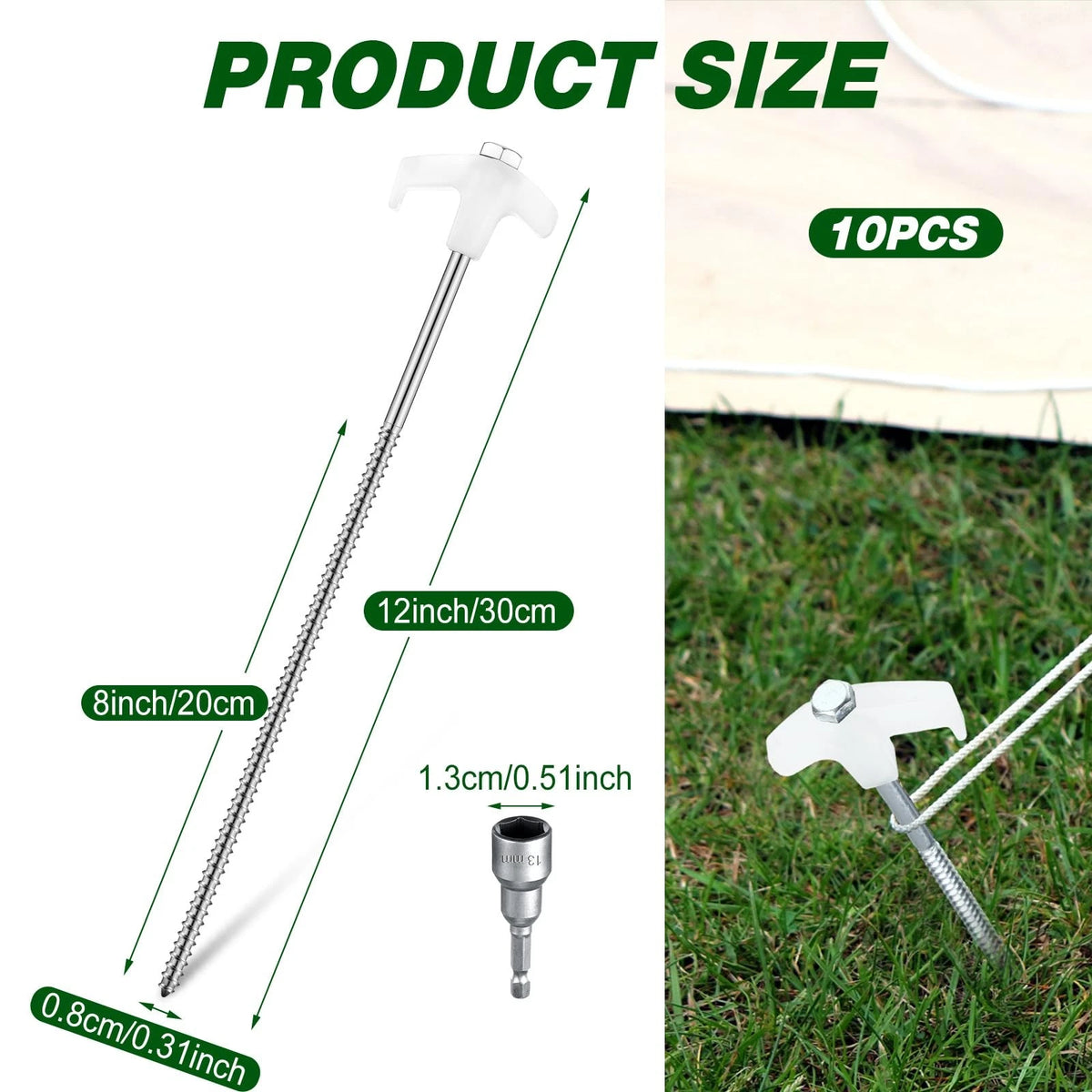 Hicarer 40 Pcs 12 Inch Tent Stakes Screw in Camping Luminous White