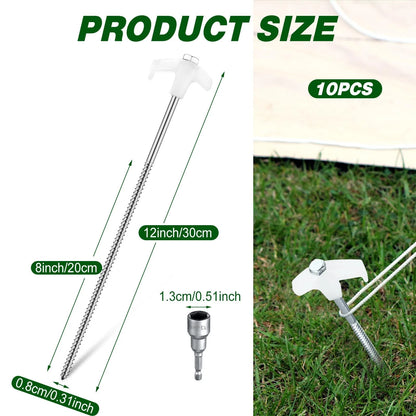 Hicarer 40 Pcs 12 Inch Tent Stakes Screw in Camping Luminous White