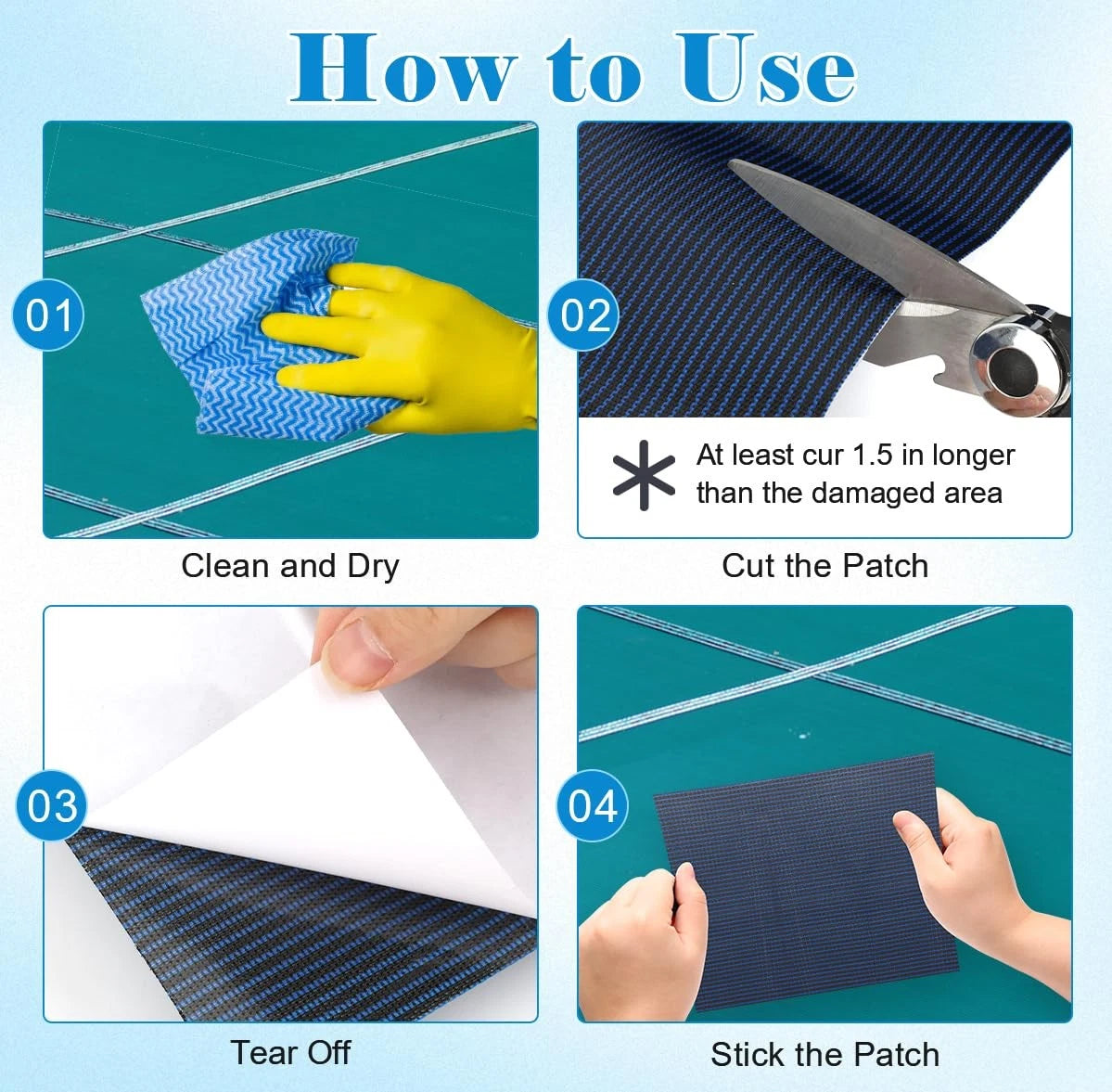 Anglekai Pool Cover Patch Kit, 8 x 40 in Swimming 8 x 40 in, Blue