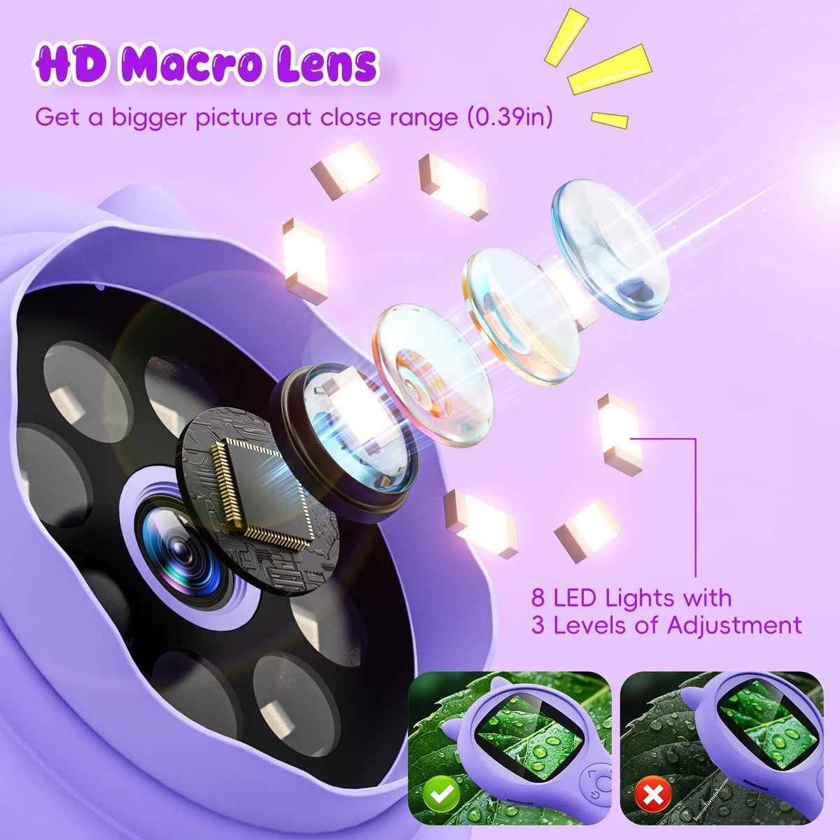 Microscope for Kids - Electronic Handheld Magnifying Glass 1 Pcs, Purple