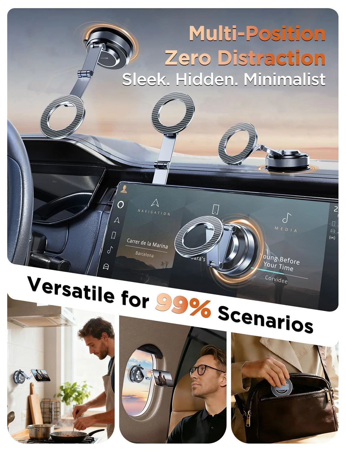 MSXTTLY Magnetic Car Phone Holder 360° Adjustable Tesla Space Gray