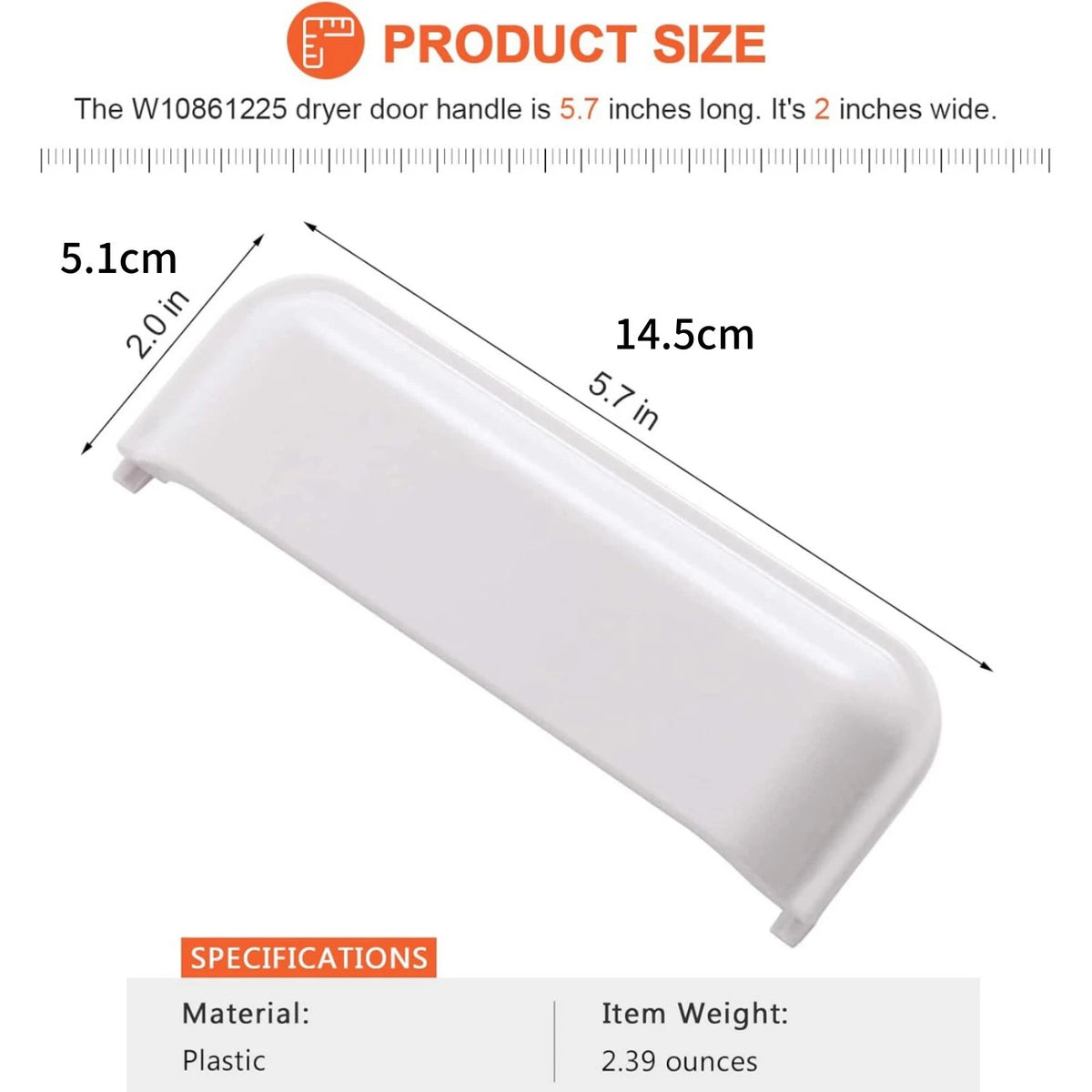 Dryer Door Handle W10714516 ABS Durable For Kenmore 110 Series Easy Installation