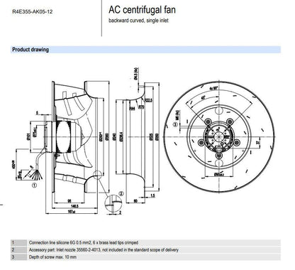 Ebmpapst R4E355-AK05-12 Centrifugal Fan AC 230V 0.8/1.14A 1600RPM φ355MM FFU Fan