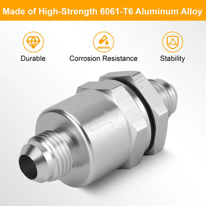 6AN Non Return One Way Inline Check Valve Fitting Aluminum-Sliver