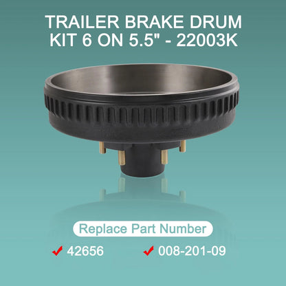 12" x 2" Trailer Brake Drum Kit 6 on 5.5" Replacement for 6 5.5
