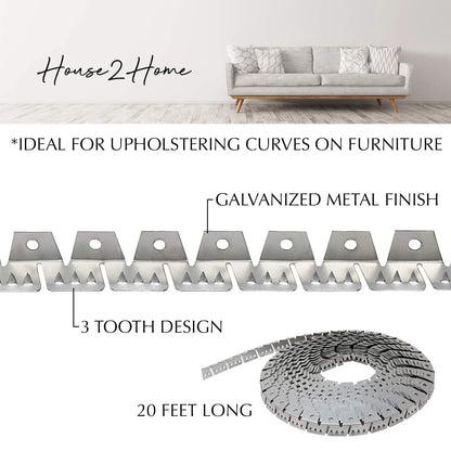 20ft Upholstery Metal Flexible Tack Strip Supplies, Curve Ease 20ft, Silver