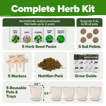 HOME GROWN Indoor Herb Garden Starter Kit – Complete 5 5-Pack, 5