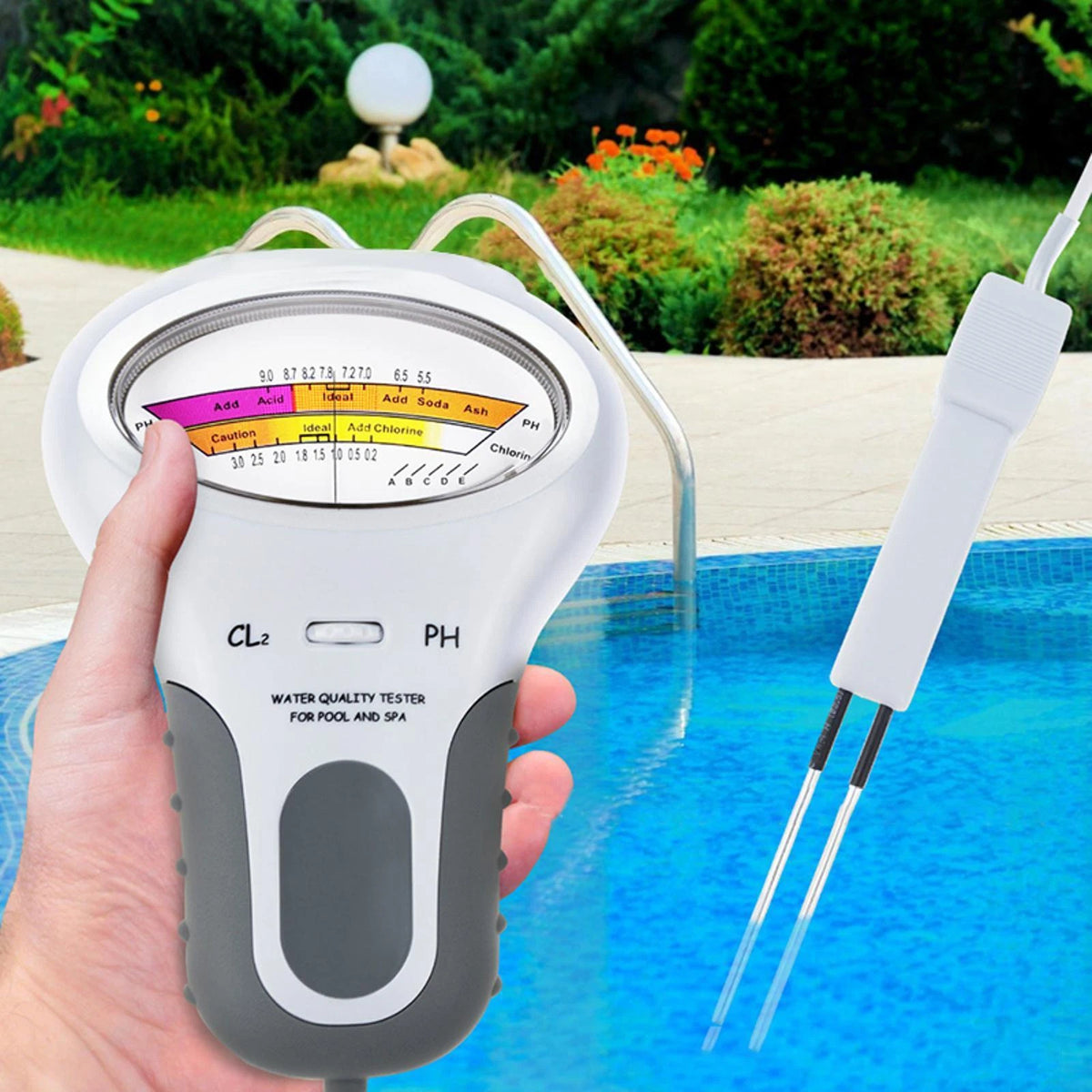 Swimming Pool Digital Water Quality Monitor PH/CL2 Chlorine Tester with Probe