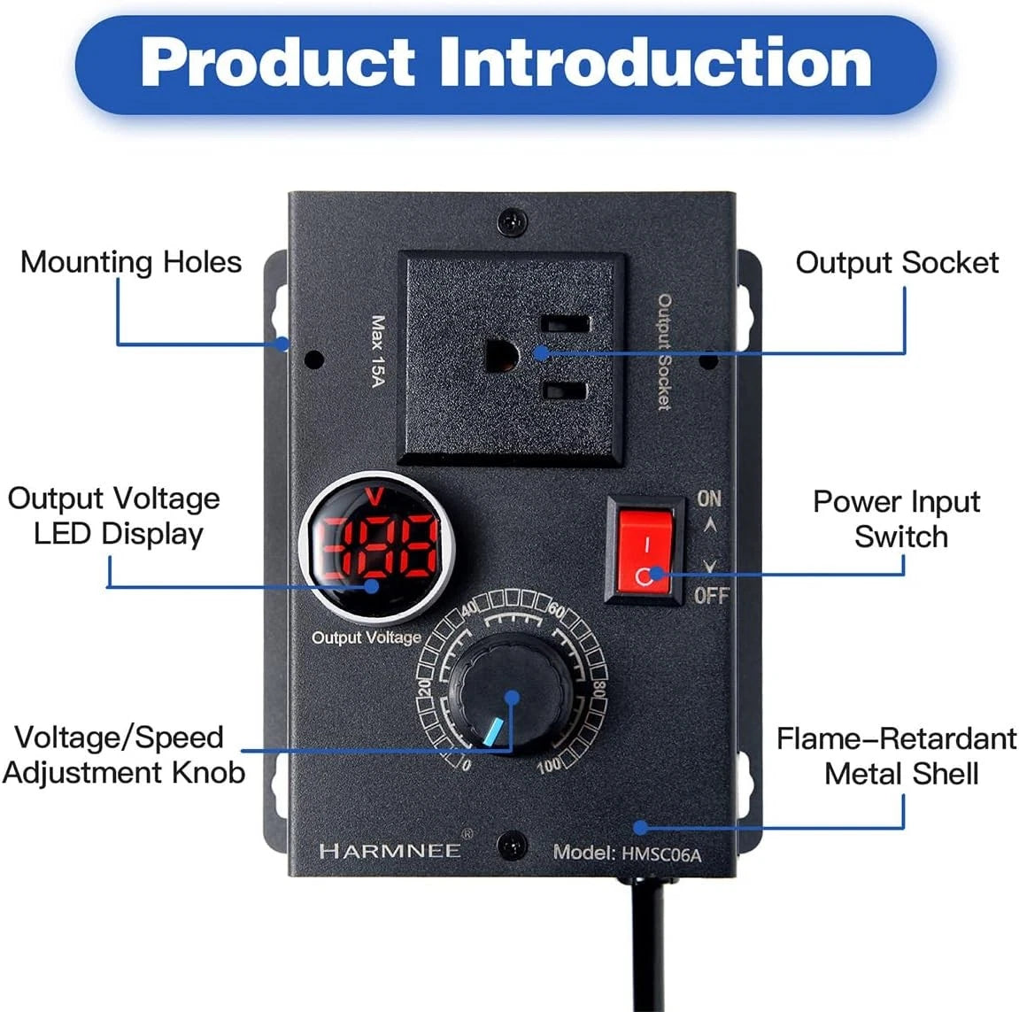 AC Motor Speed Controller 110-120V / 10A Rated / 15A Max, Electronic Black