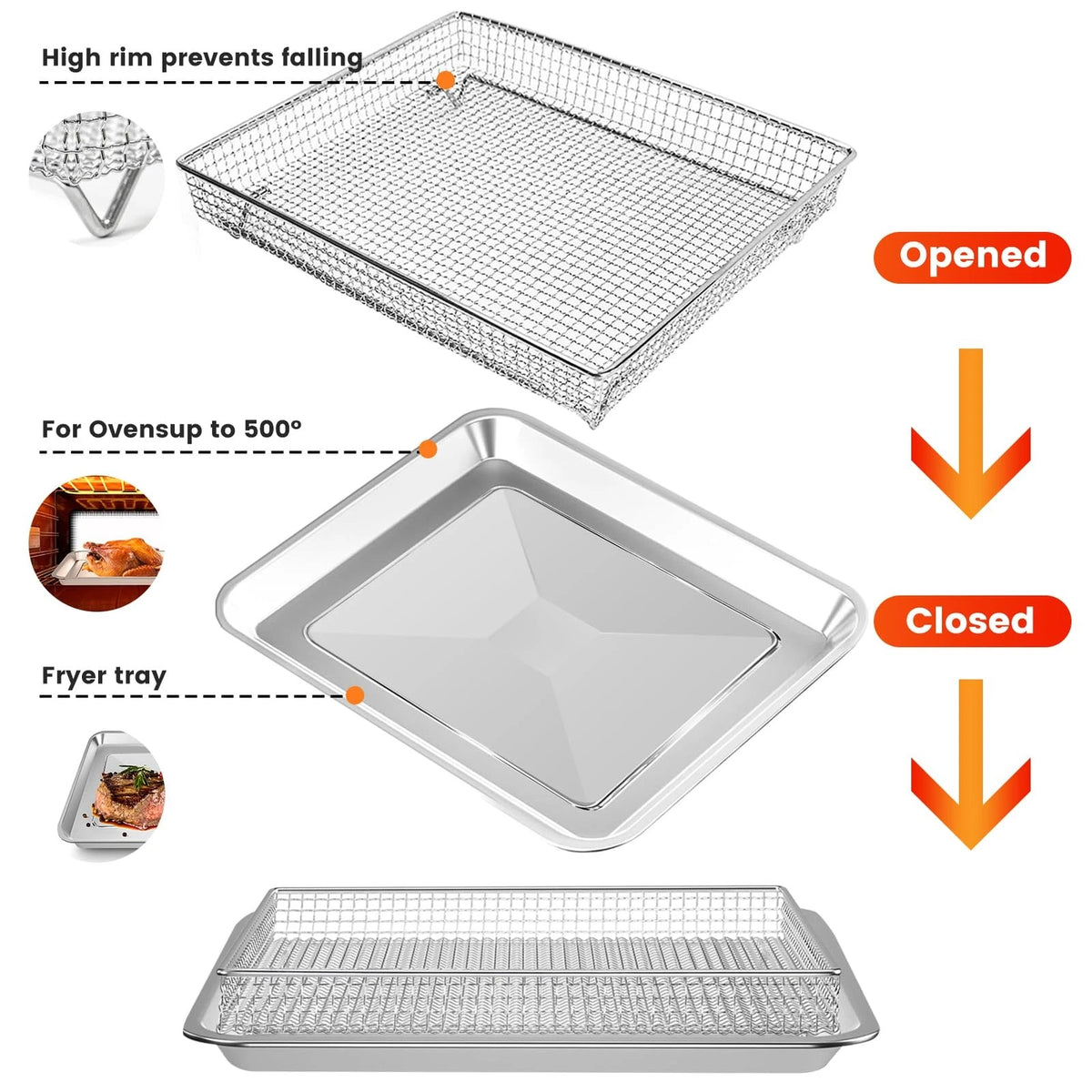 Air Fryer Basket Tray 12.4''x11'' For 1 Set and Basket, Silver