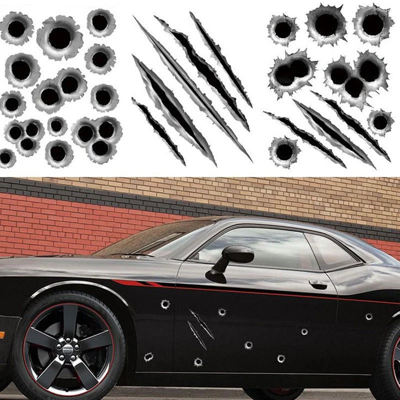 3D Funny Bullet Hole Car Decals Motorcycle Scratch Car Stickers Auto Decoration