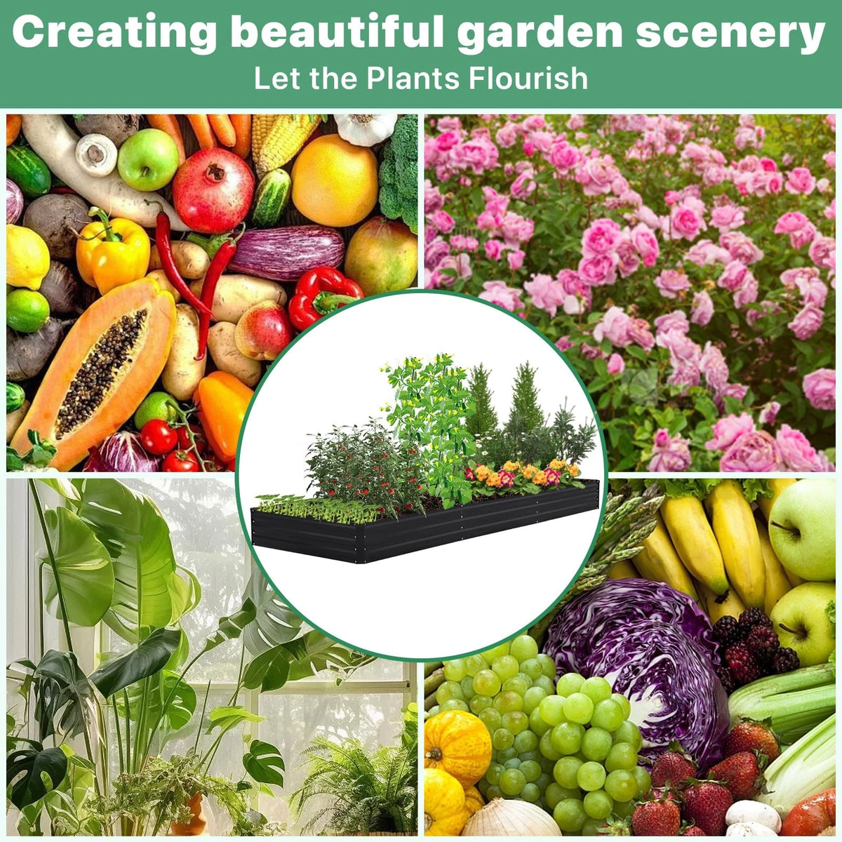 SONFILY 12×4×1ft Galvanized Metal Raised Garden Bed, 12x4x1 ft, Black-2