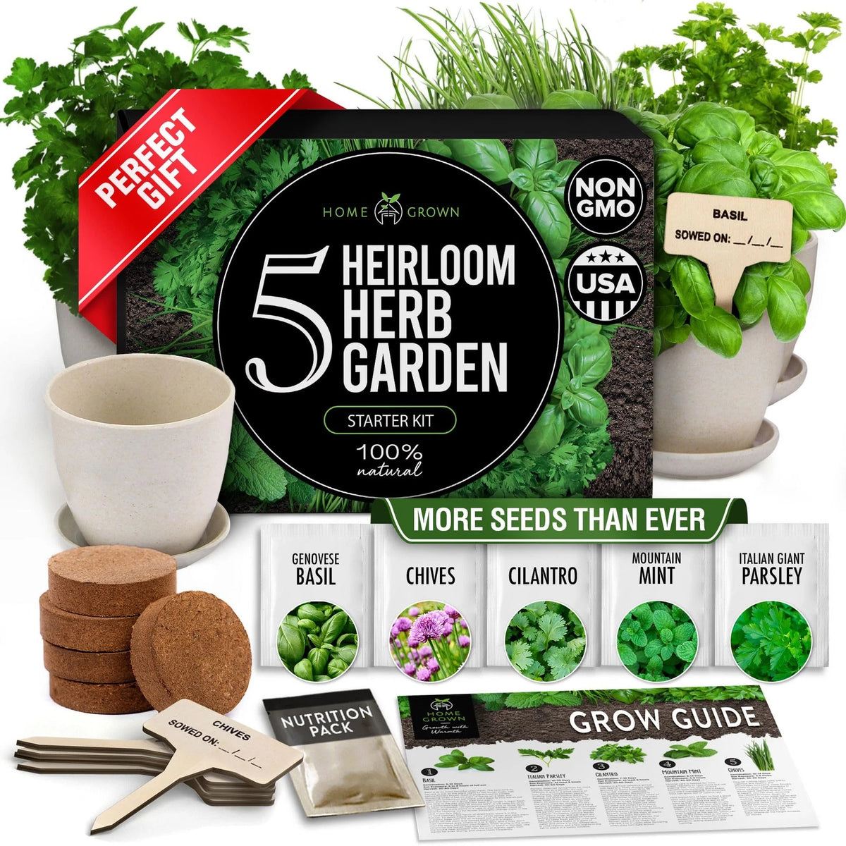 HOME GROWN Indoor Herb Garden Starter Kit – Complete 5 5-Pack, 5