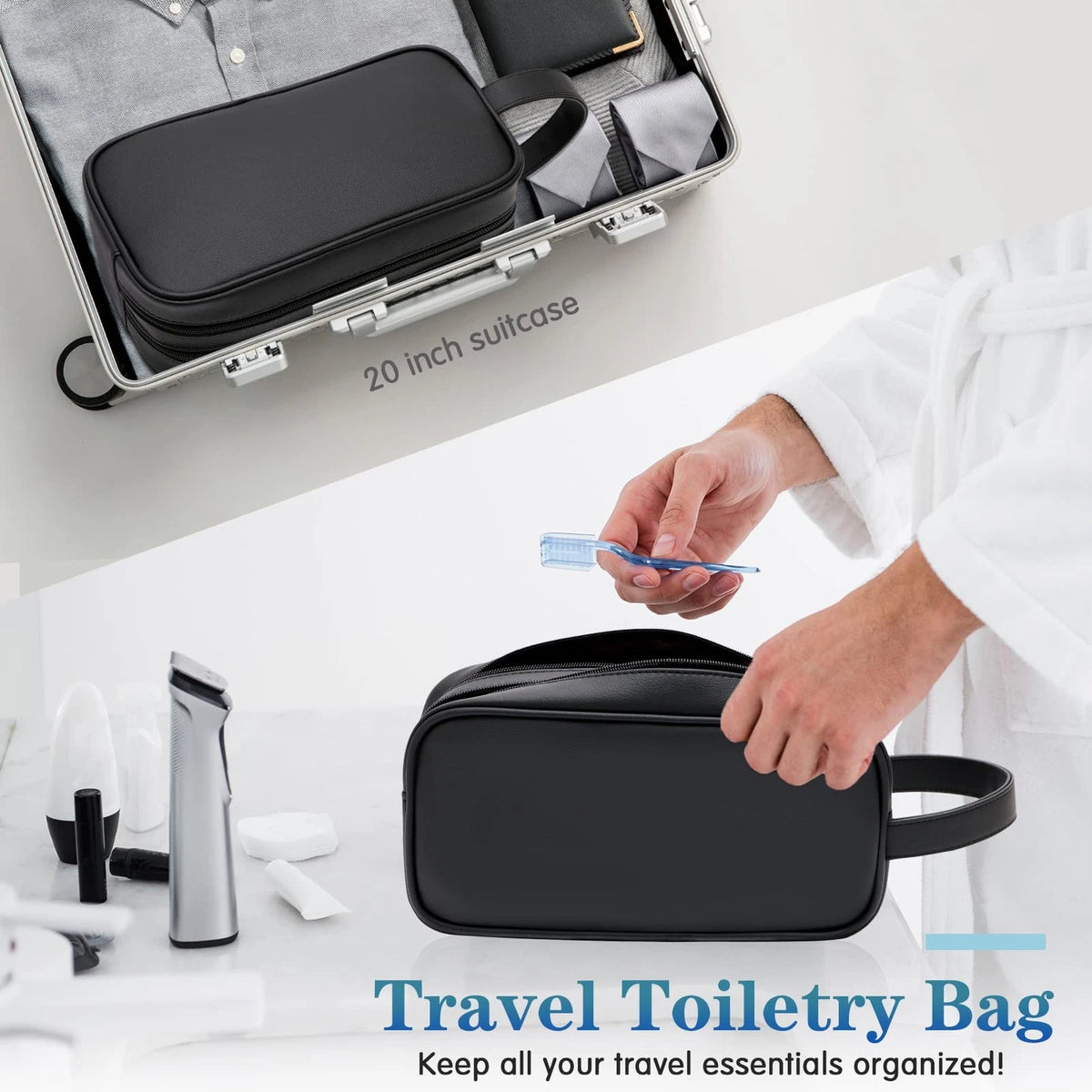 HappyDavid Soft PU Leather Zipped Travel Toiletry 1 Count (Pack of 1), Black
