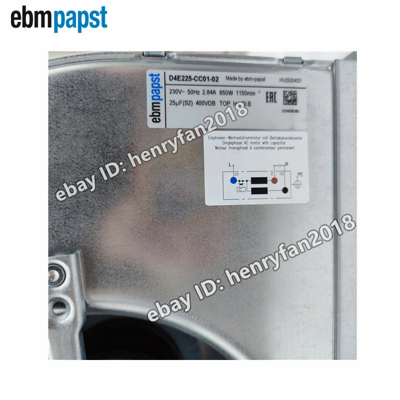 Ebmpapst D4E225-CC01-02 Centrifugal Fan AC 230V 2.84A Ebm Blower Cooling Fan