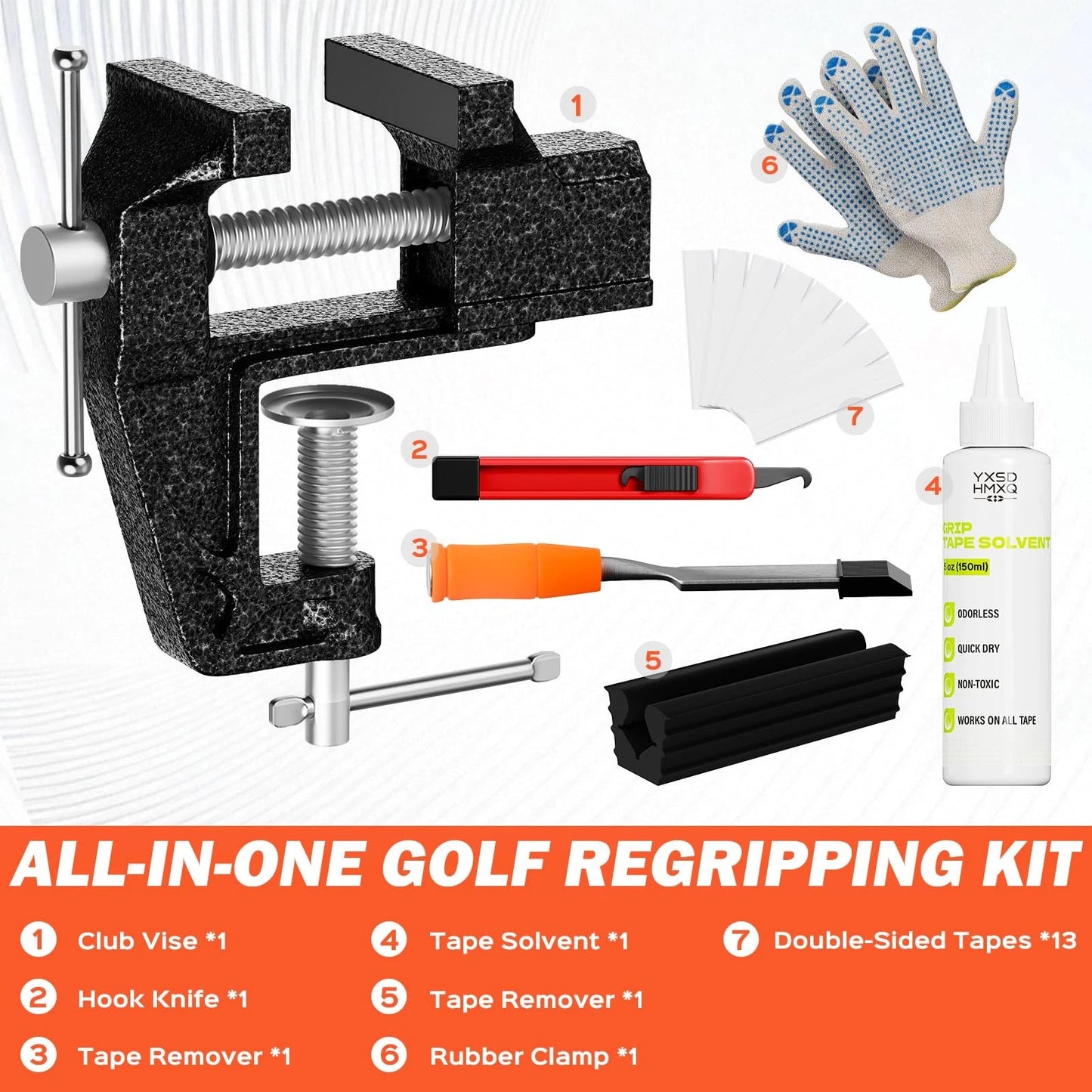 Hibijou Portable Golf Club Regripping Kit with Bench Vise – Medium, Black