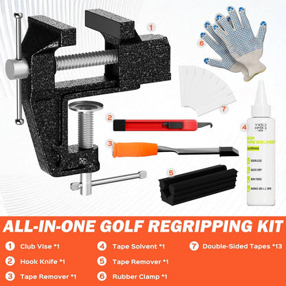 Hibijou Portable Golf Club Regripping Kit with Bench Vise – Medium, Black