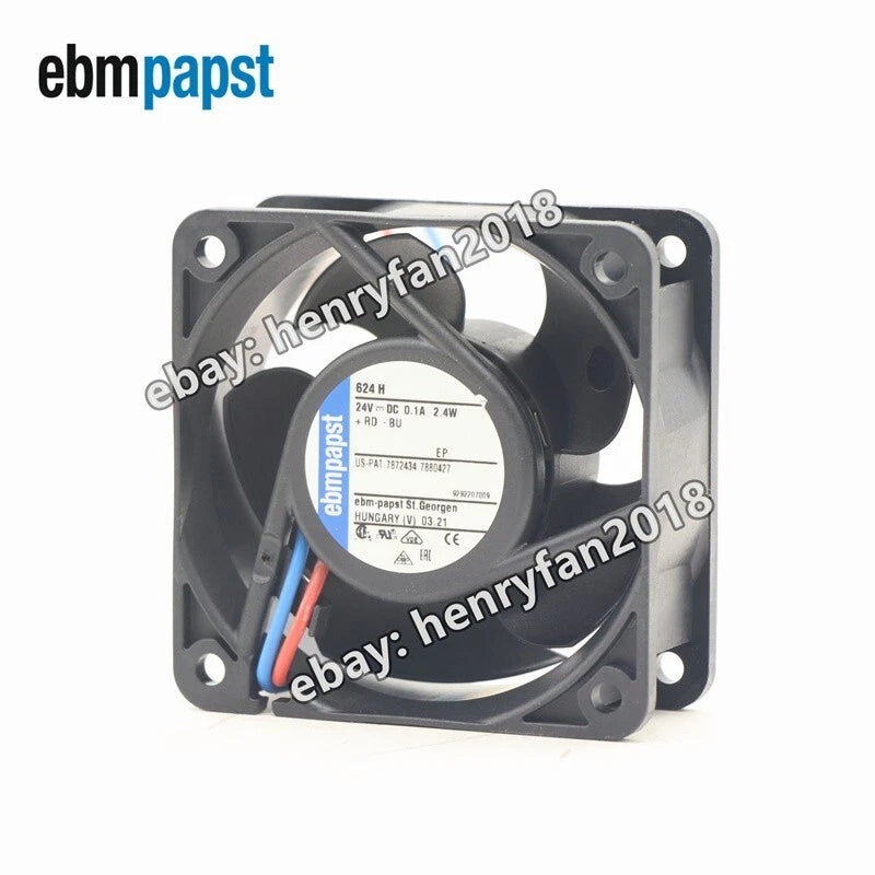 Ebmpapst 624H Axial Fan DC 24V 100mA 2.4W 60*60*25MM 2-wire 6850RPM Cooling Fan
