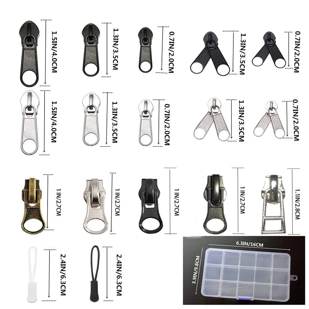 JOSDIOX 255 Pcs Zipper Repair Kit with 255 pieces, black silvery bronze white