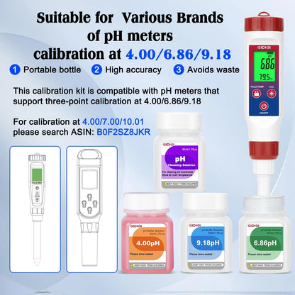 GIDIGI pH Buffer Calibration Solution 4.00/6.86/9.18 Purple