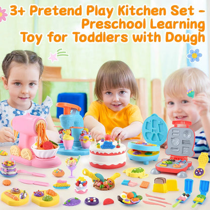 5-in-1 Color Dough Sets for Kids Ages 3+ DIY Food Maker Toys Set with 24 Pink