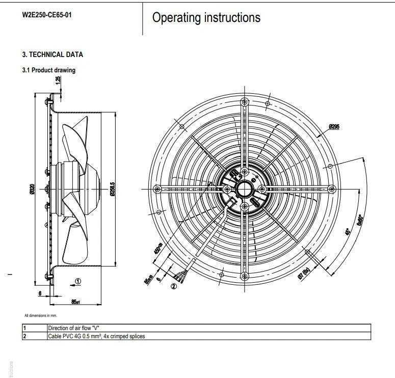 Ebmpapst Fan W2E250-CE65-01 Axial Fan 230V 115/165W  0.51/0.74A EBM Cooling Fan