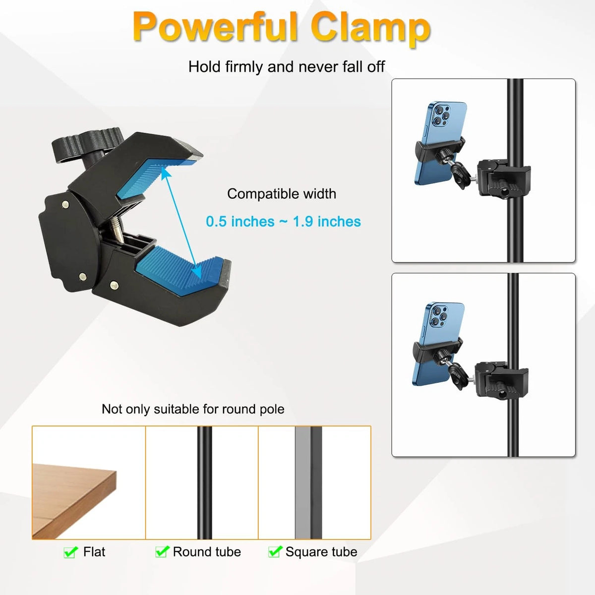 Phone Holder for Mic Stand, Treadmill, Spin Bike, Stroller, Adjustable black