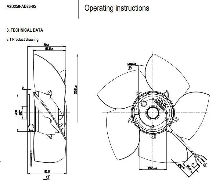 Replacement ebmpapst W2D250-ED26-12 400/480VAC 0.26/0.32A Servo Motor Fan