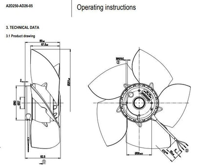 Replacement ebmpapst W2D250-ED26-12 400/480VAC 0.26/0.32A Servo Motor Fan