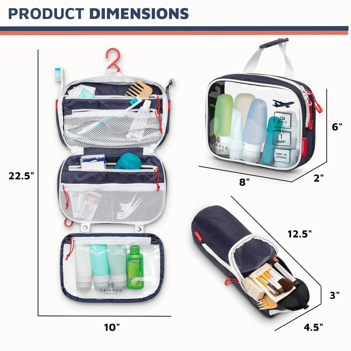 Toiletry Bag Kit Set: Hanging Travel 10 inches x 7 x 1-3 inches, Navy
