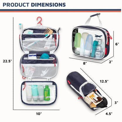 Toiletry Bag Kit Set: Hanging Travel 10 inches x 7 x 1-3 inches, Navy