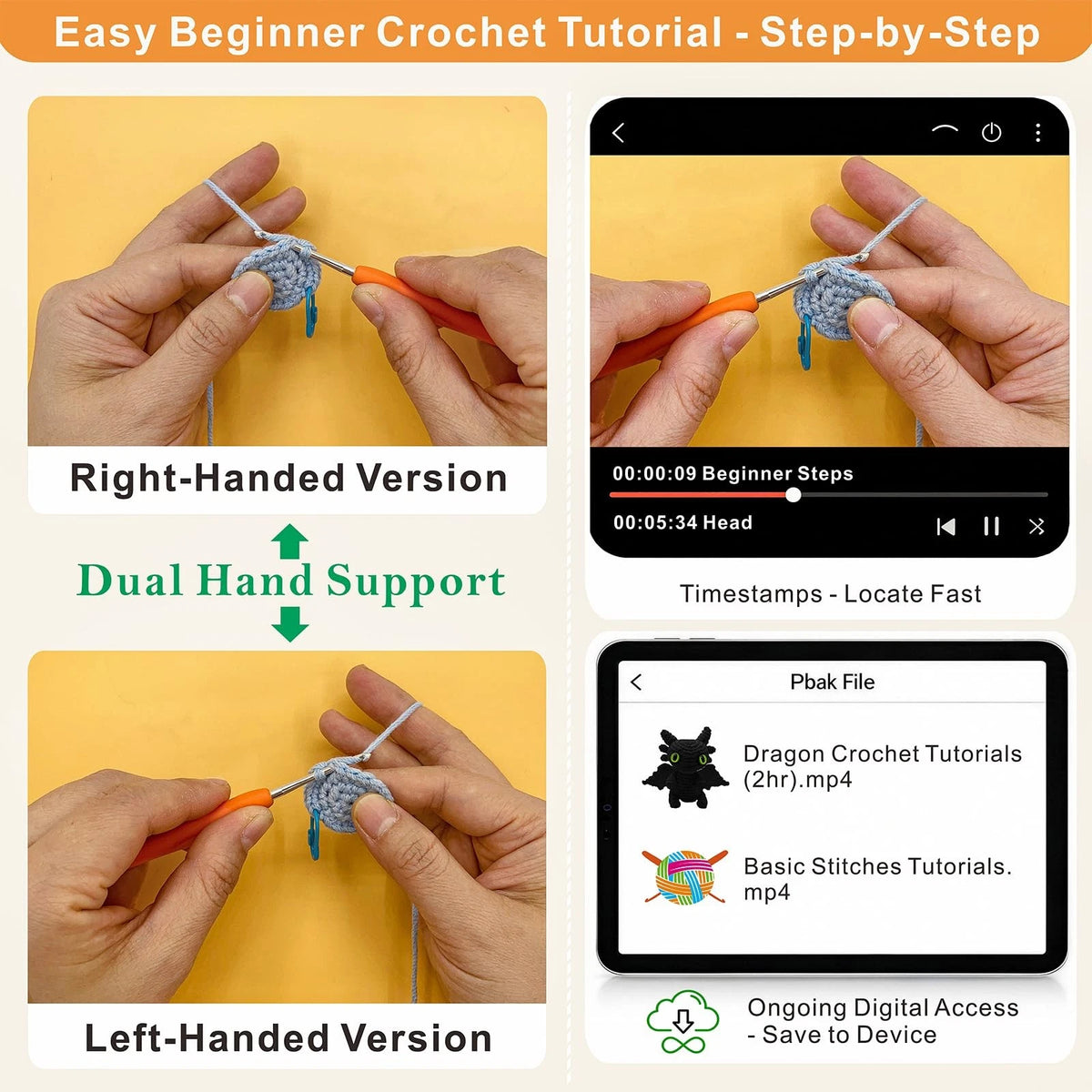 LuNuaFvy Crochet Kit for Beginners, Medium, Green Eyes Dragon-Black&White